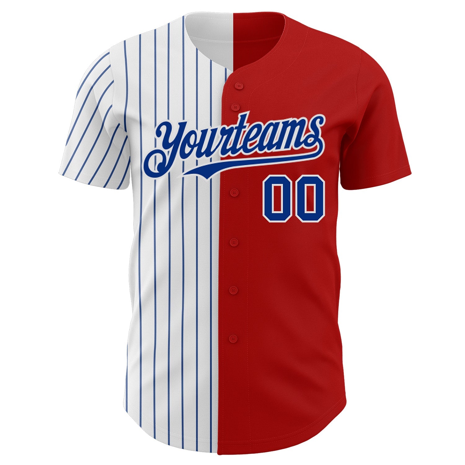 Custom Red White-Royal Pinstripe Authentic Split Fashion Baseball Jersey view 2