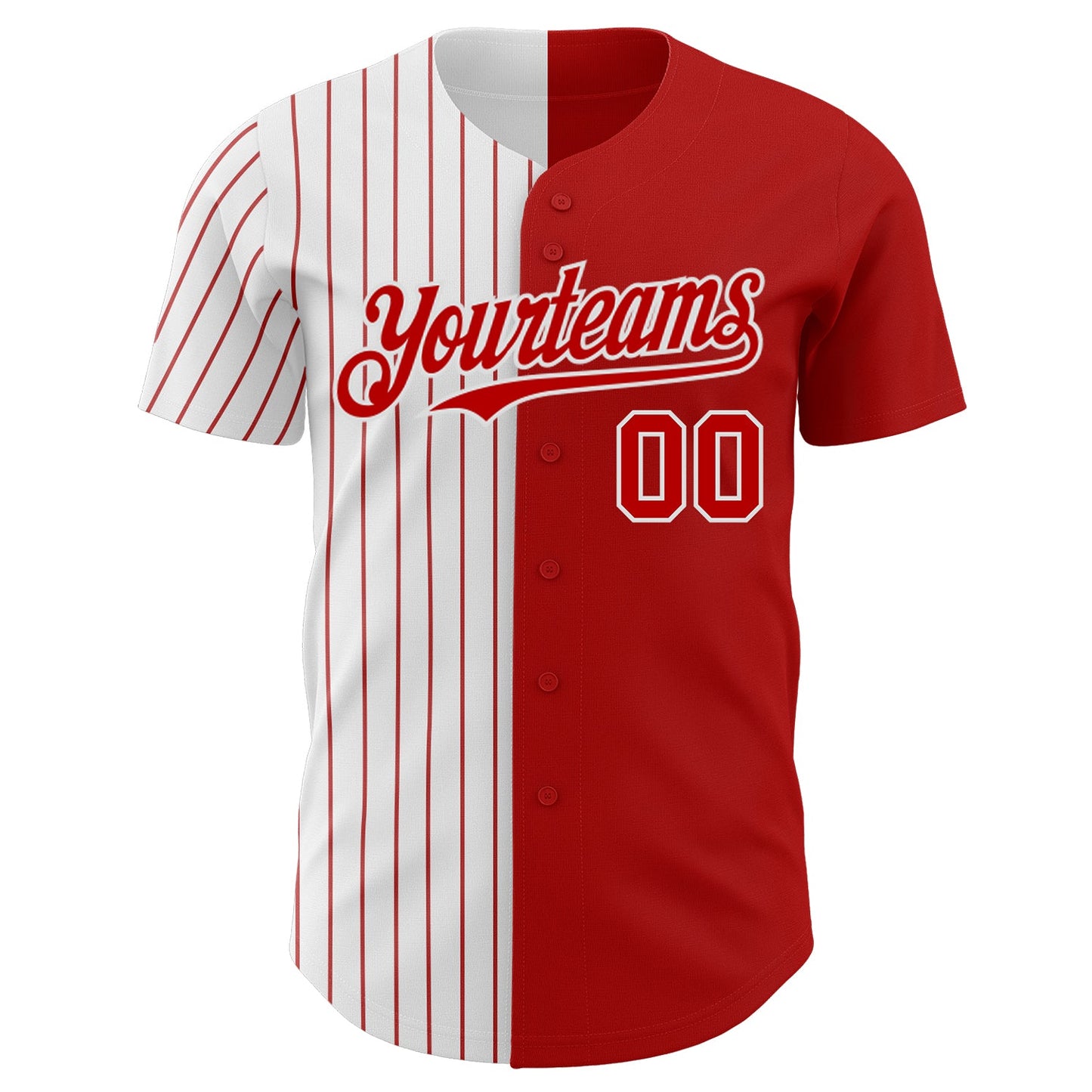 Custom Red White-Red Pinstripe Authentic Split Fashion Baseball Jersey view 2