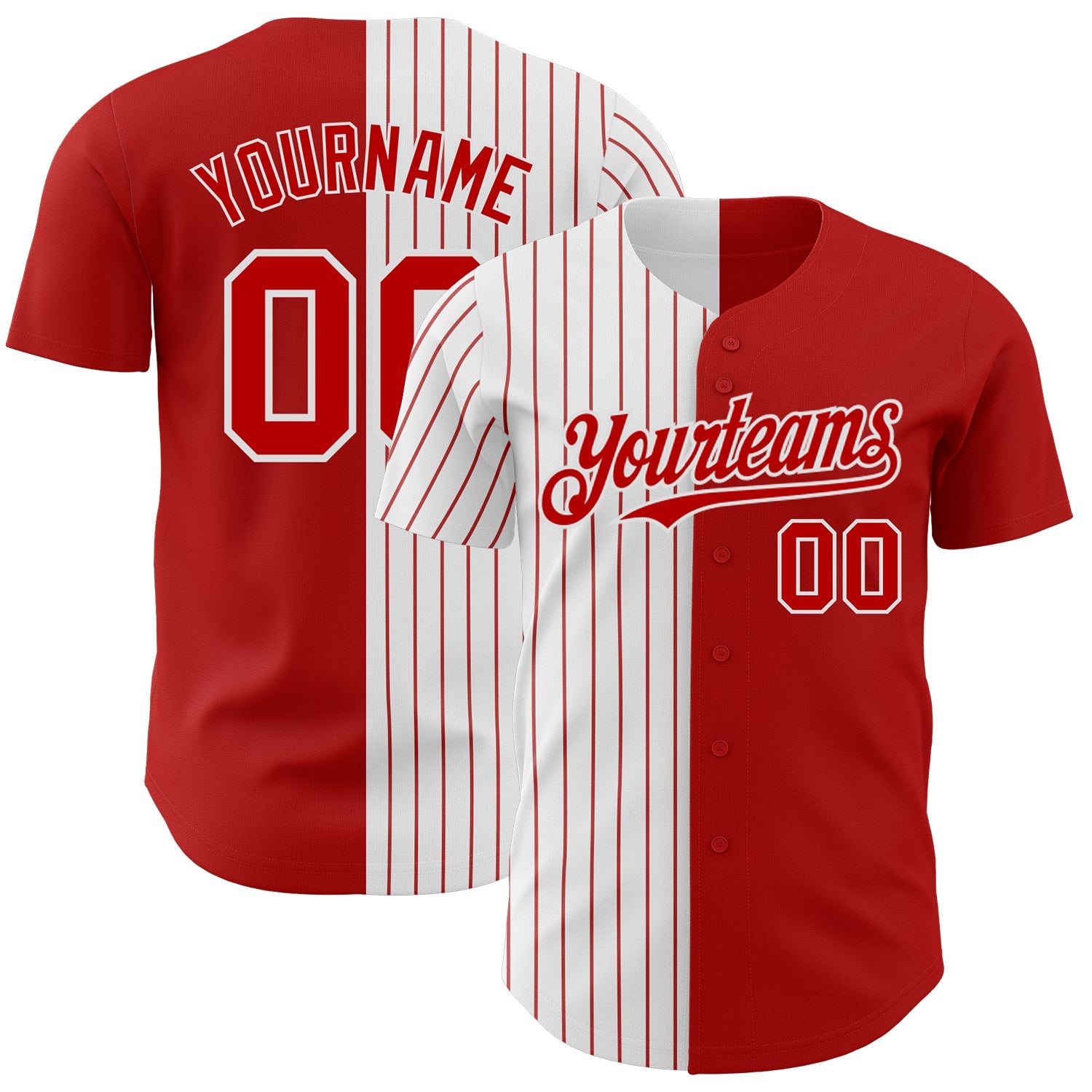 Custom Red White-Red Pinstripe Authentic Split Fashion Baseball Jersey - Main View