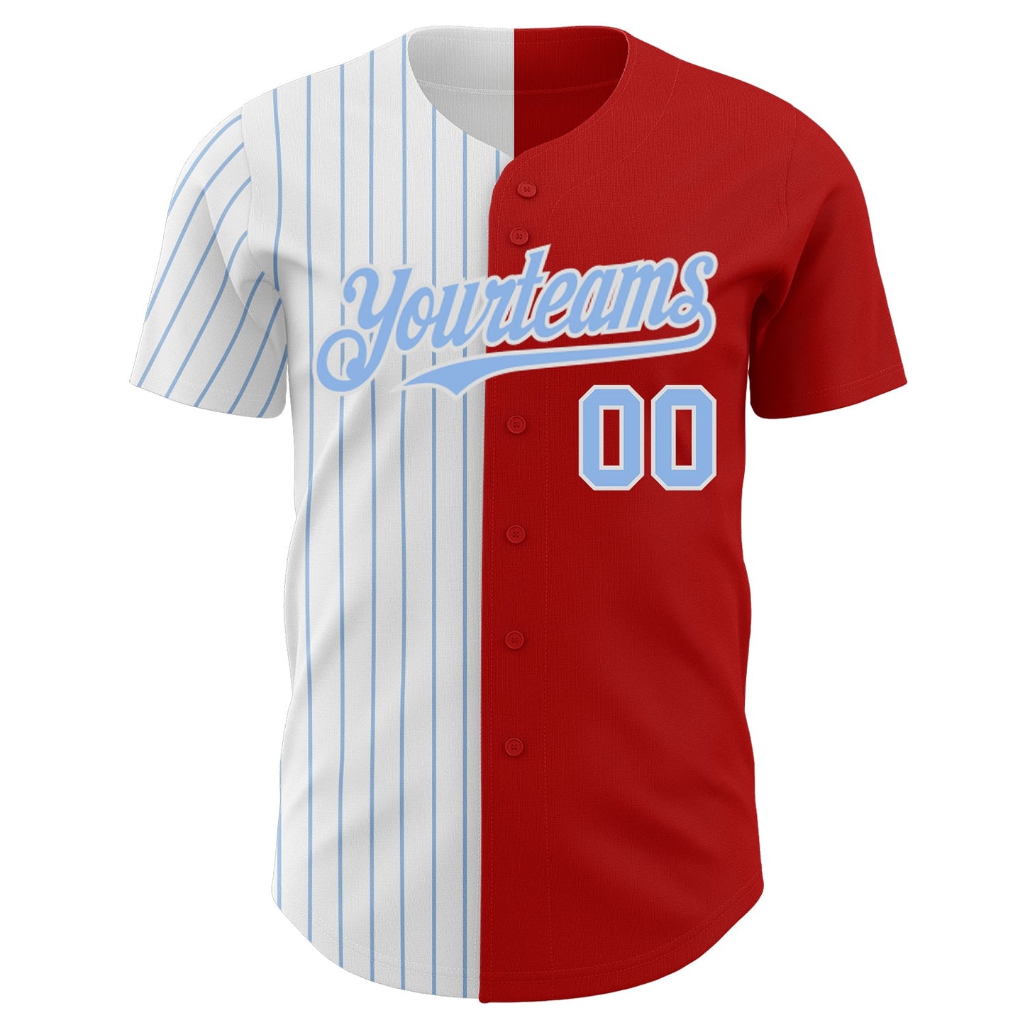 Custom Red White-Light Blue Pinstripe Authentic Split Fashion Baseball Jersey view 2