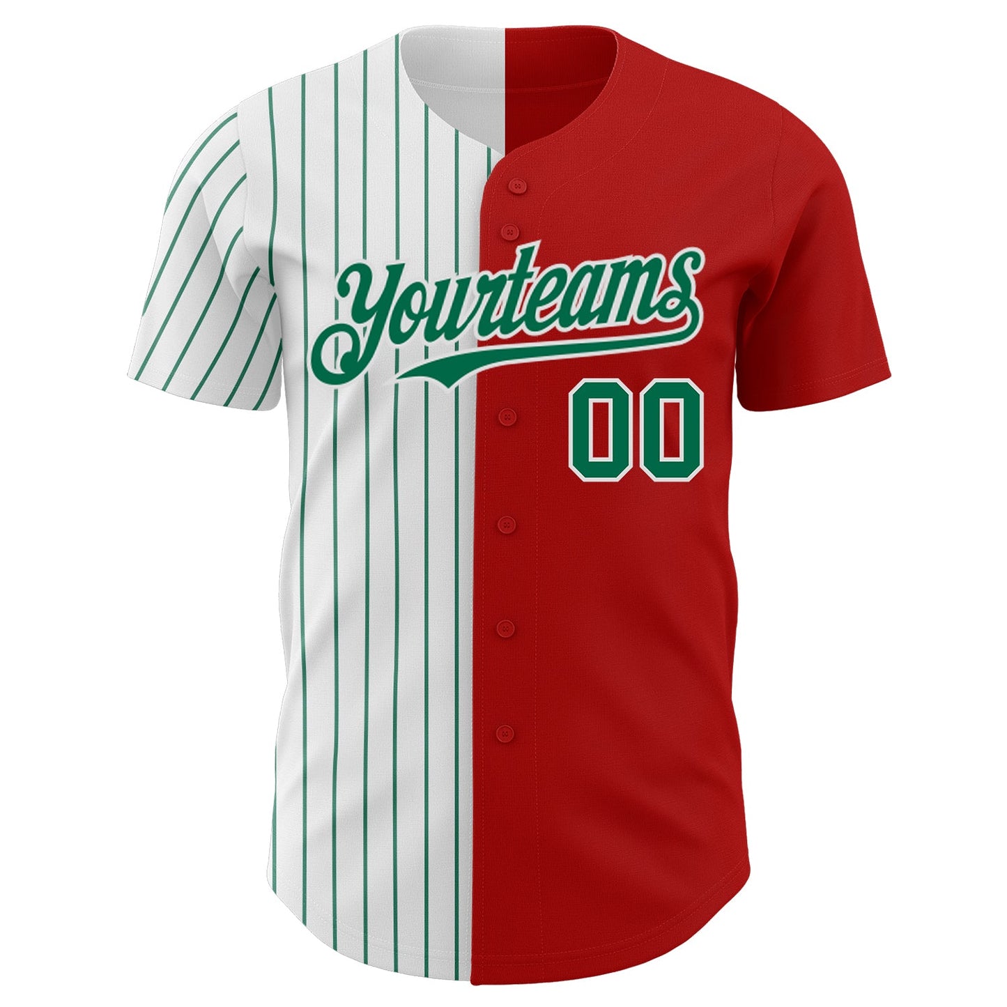 Custom Red White-Kelly Green Pinstripe Authentic Split Fashion Baseball Jersey view 2