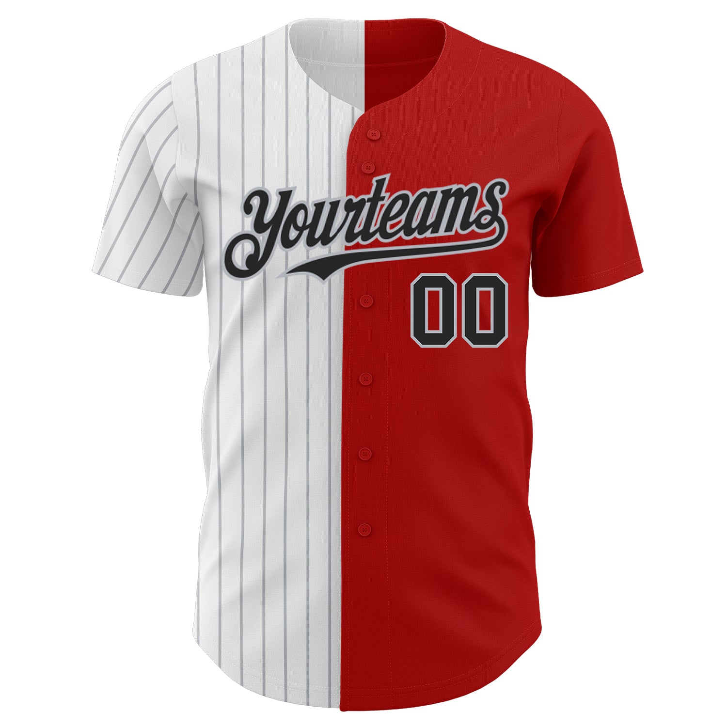 Custom Red Black-Gray Pinstripe Authentic Split Fashion Baseball Jersey view 2