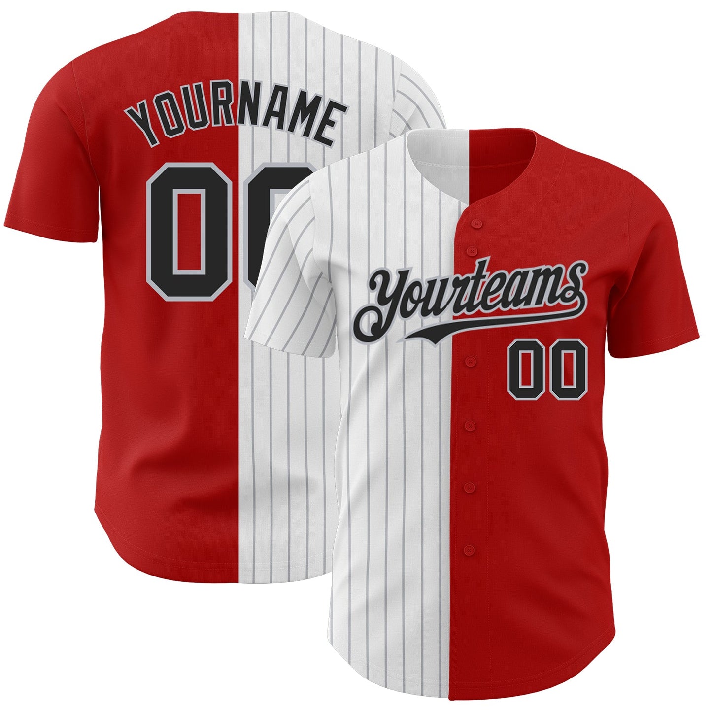 Custom Red Black-Gray Pinstripe Authentic Split Fashion Baseball Jersey - Main View