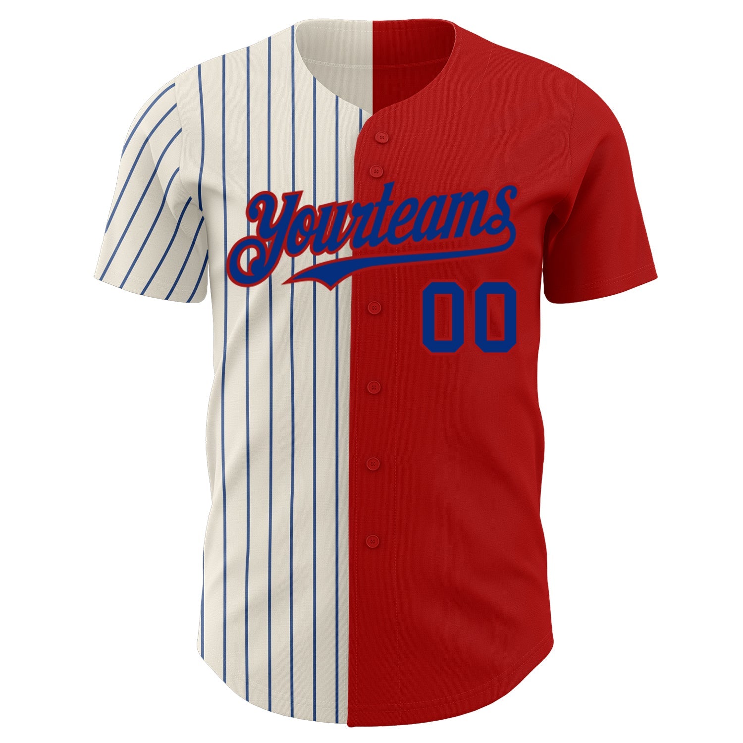 Custom Red Cream-Royal Pinstripe Authentic Split Fashion Baseball Jersey view 2
