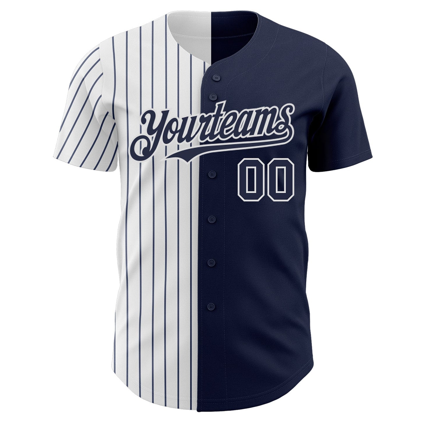Custom Navy White-Navy Pinstripe Authentic Split Fashion Baseball Jersey view 2