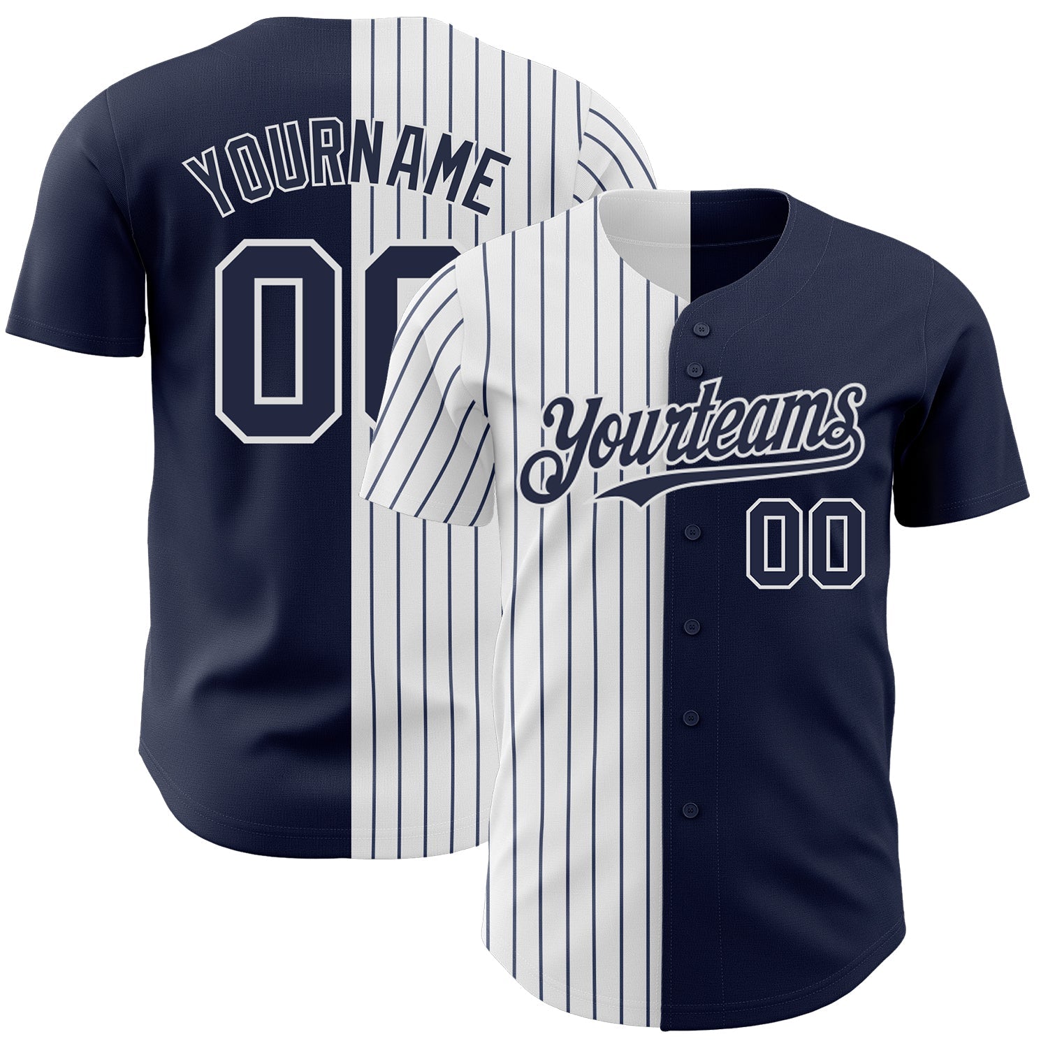 Custom Navy White-Navy Pinstripe Authentic Split Fashion Baseball Jersey - Main View