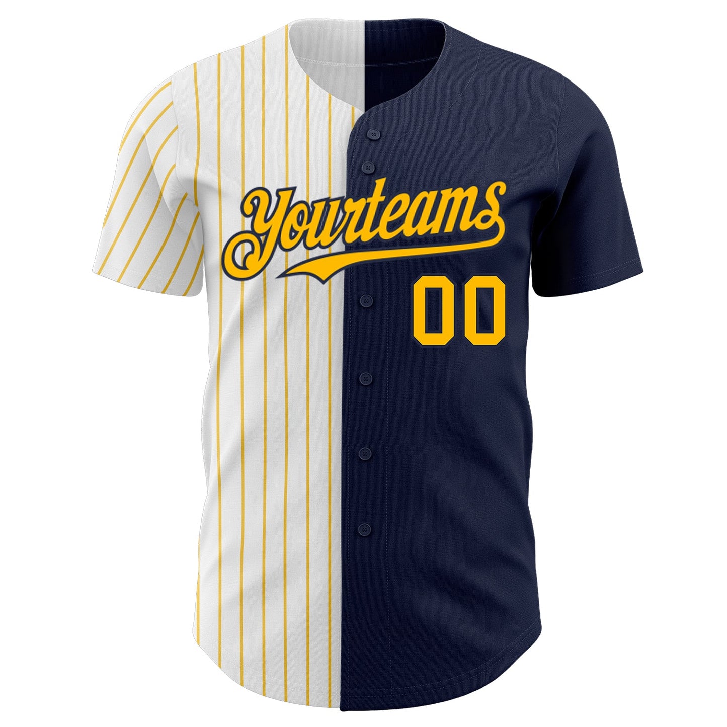 Custom Navy White-Gold Pinstripe Authentic Split Fashion Baseball Jersey view 2