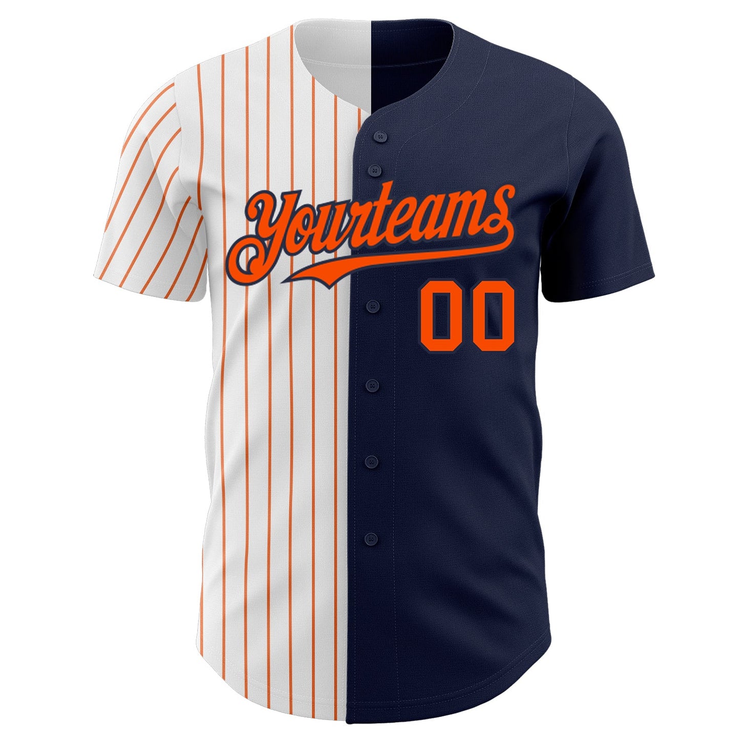 Custom Navy White-Orange Pinstripe Authentic Split Fashion Baseball Jersey view 2