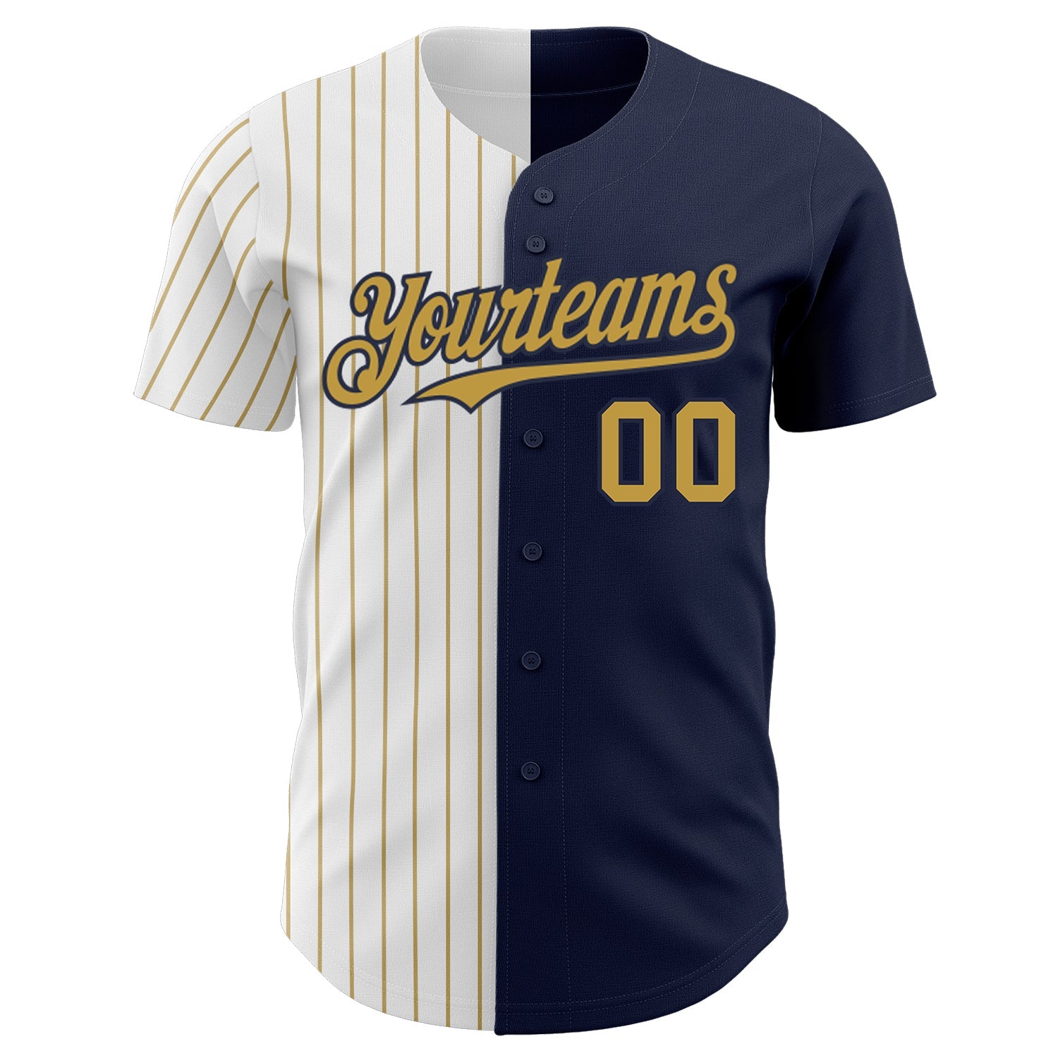 Custom Navy White-Old Gold Pinstripe Authentic Split Fashion Baseball Jersey view 2