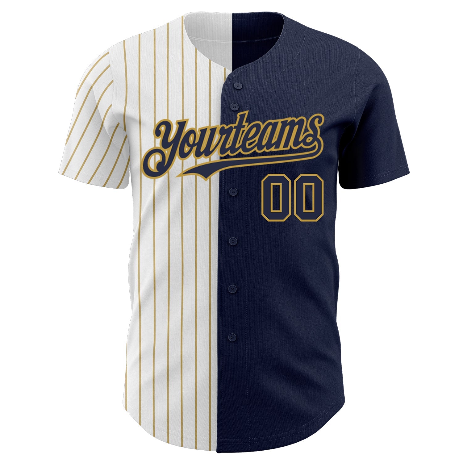 Custom Navy White-Old Gold Pinstripe Authentic Split Fashion Baseball Jersey view 2