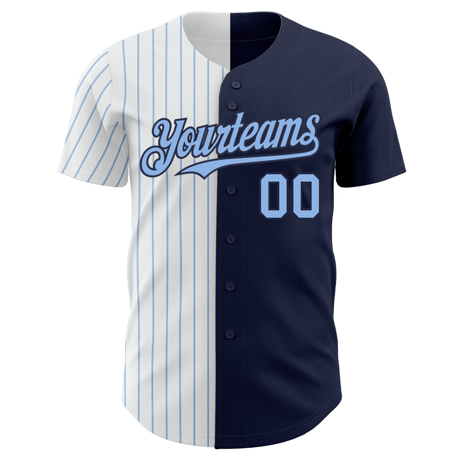 Custom Navy White-Light Blue Pinstripe Authentic Split Fashion Baseball Jersey view 2
