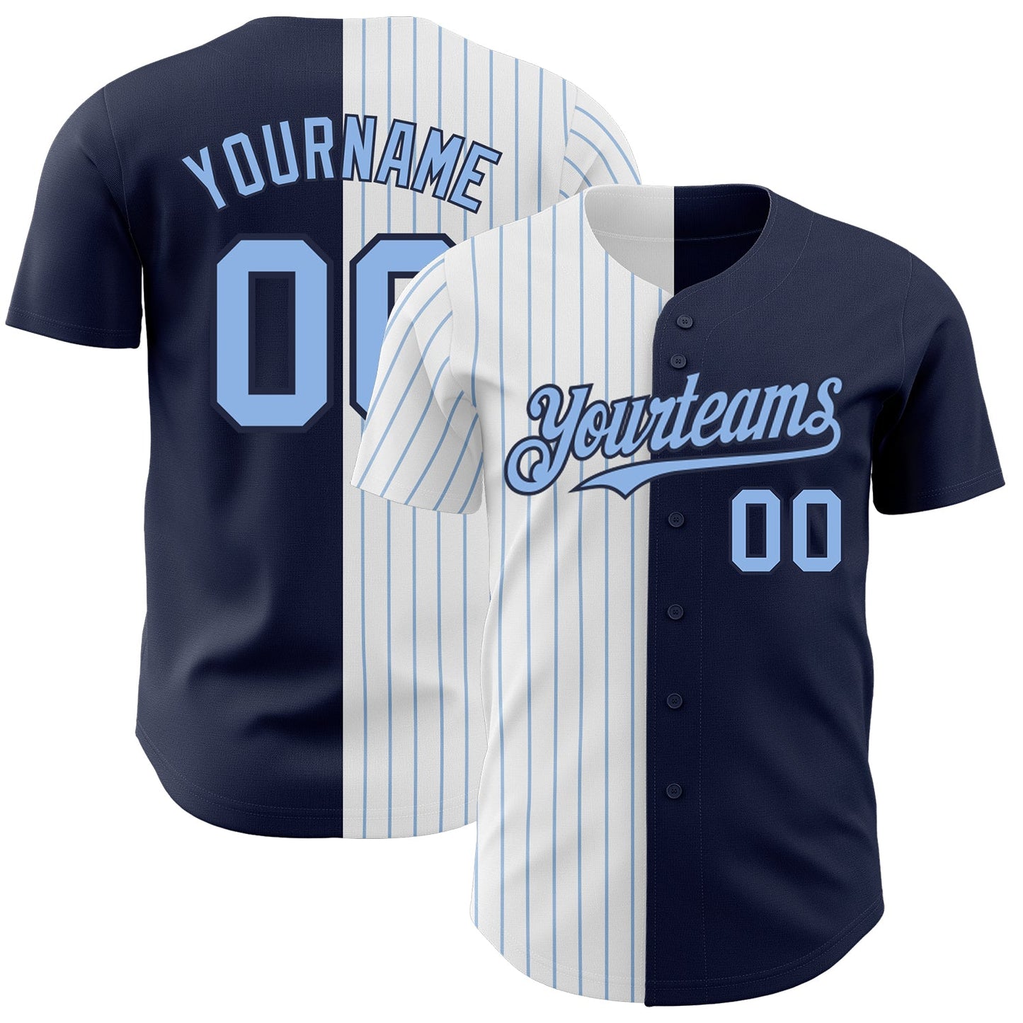 Custom Navy White-Light Blue Pinstripe Authentic Split Fashion Baseball Jersey - Main View