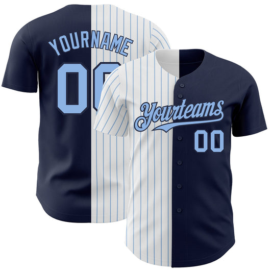 Custom Navy White-Light Blue Pinstripe Authentic Split Fashion Baseball Jersey - Main View