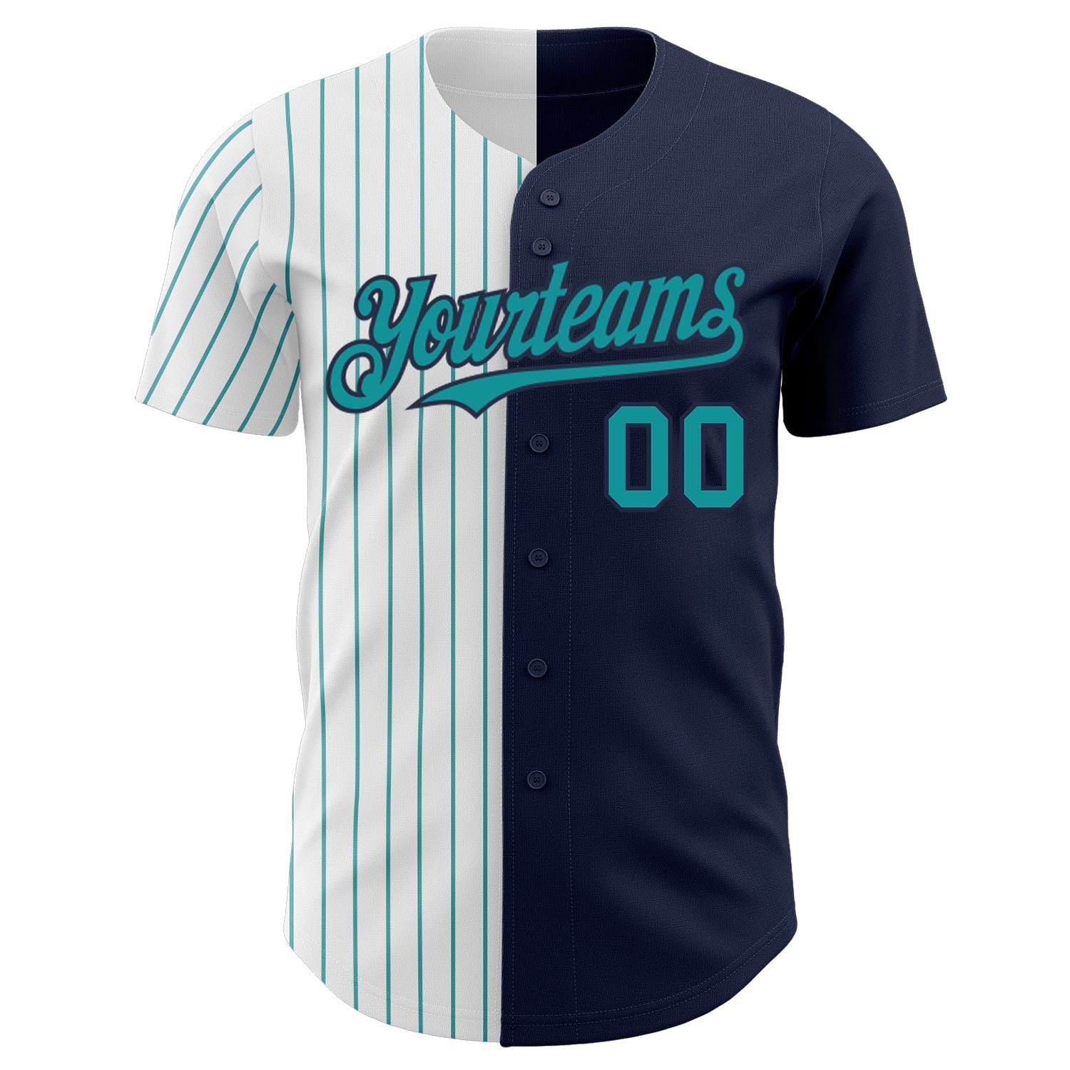 Custom Navy White-Teal Pinstripe Authentic Split Fashion Baseball Jersey view 2