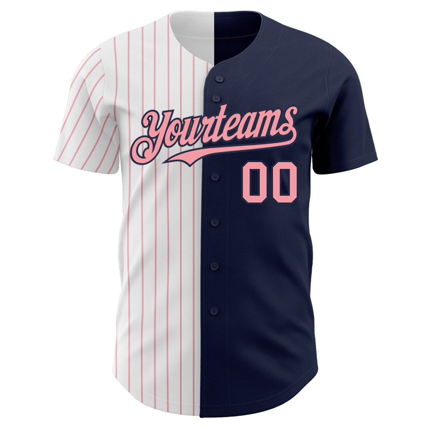 Custom Navy White-Medium Pink Pinstripe Authentic Split Fashion Baseball Jersey view 2
