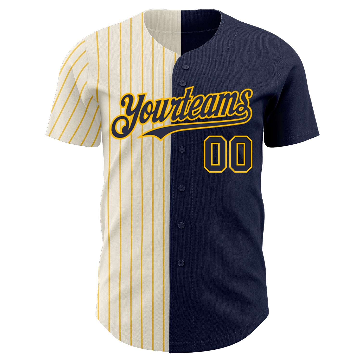 Custom Navy Cream-Gold Pinstripe Authentic Split Fashion Baseball Jersey view 2