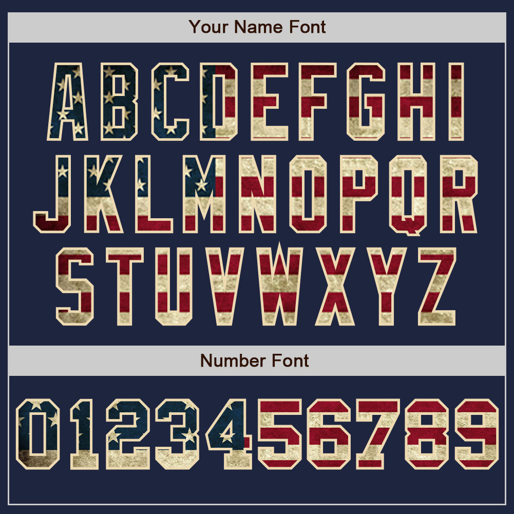 Custom Navy Vintage USA Flag Red-Cream Pinstripe Authentic Split Fashion Baseball Jersey view 5