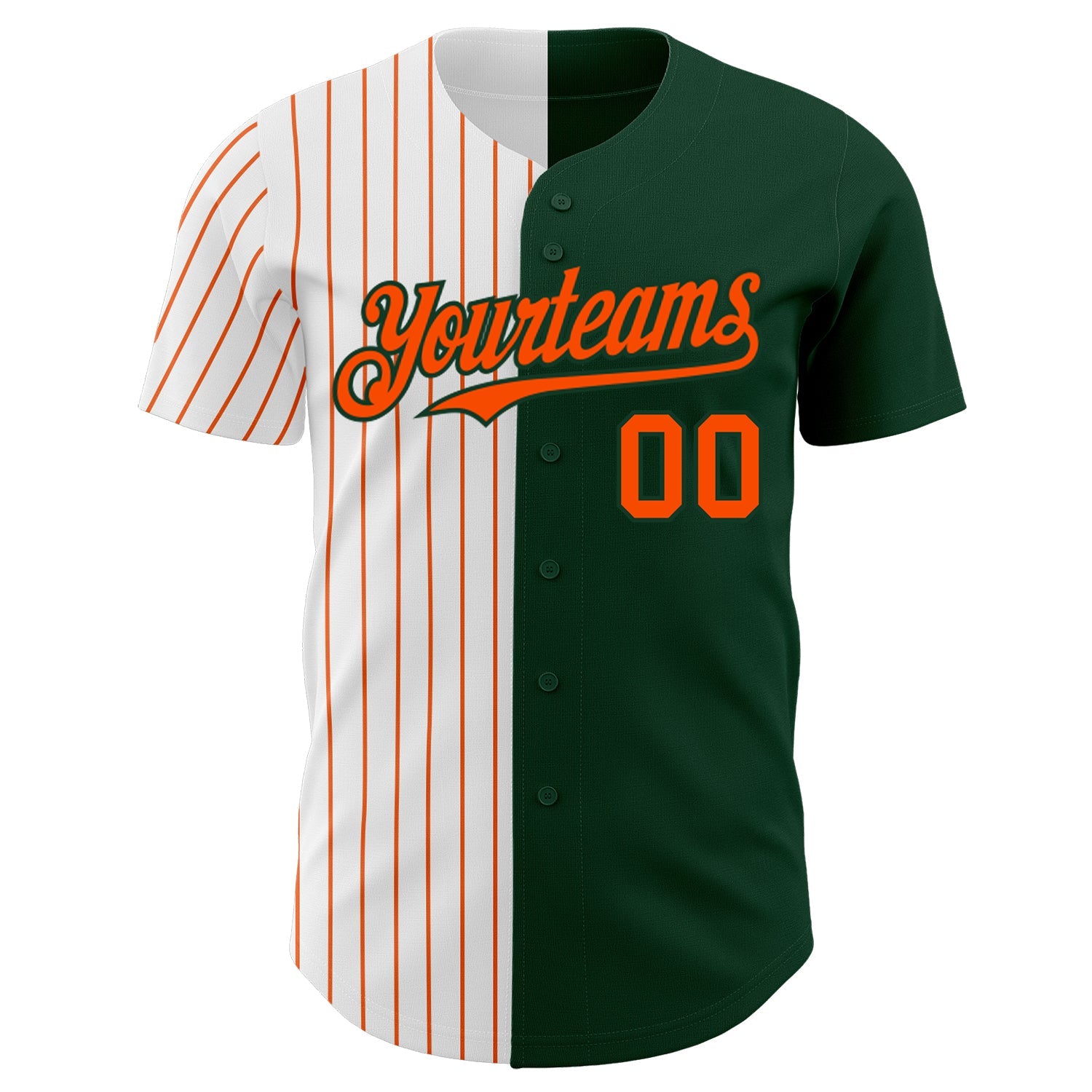 Custom Green White-Orange Pinstripe Authentic Split Fashion Baseball Jersey view 2