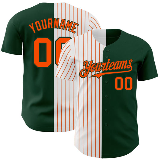 Custom Green White-Orange Pinstripe Authentic Split Fashion Baseball Jersey - Main View