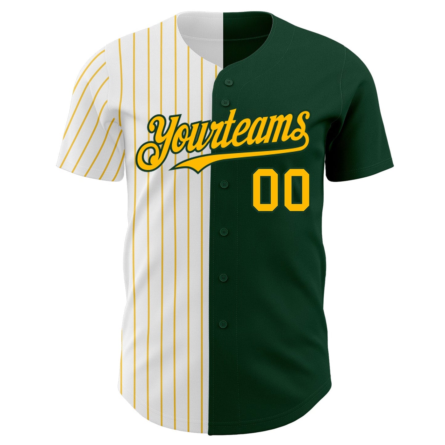 Custom Green White-Gold Pinstripe Authentic Split Fashion Baseball Jersey view 2