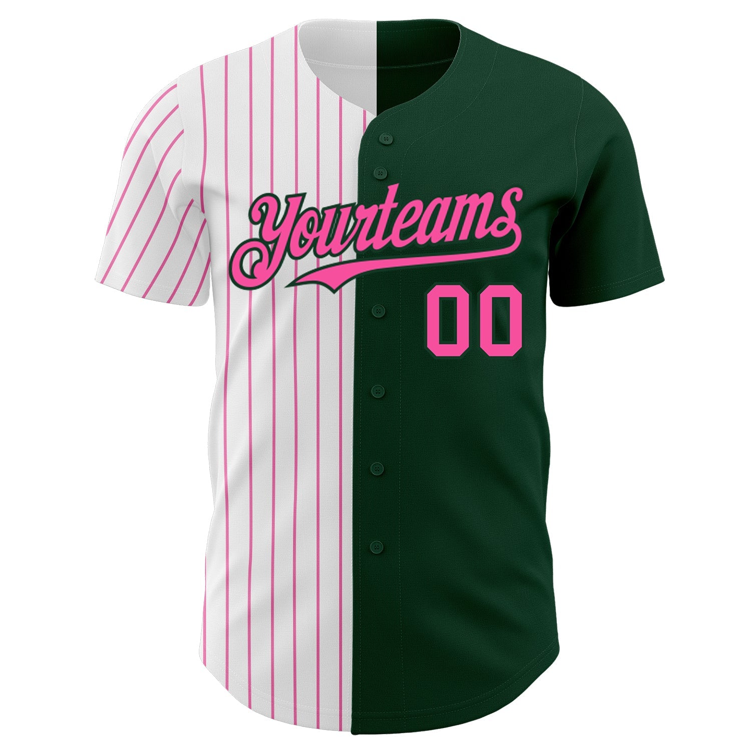 Custom Green White-Pink Pinstripe Authentic Split Fashion Baseball Jersey view 2