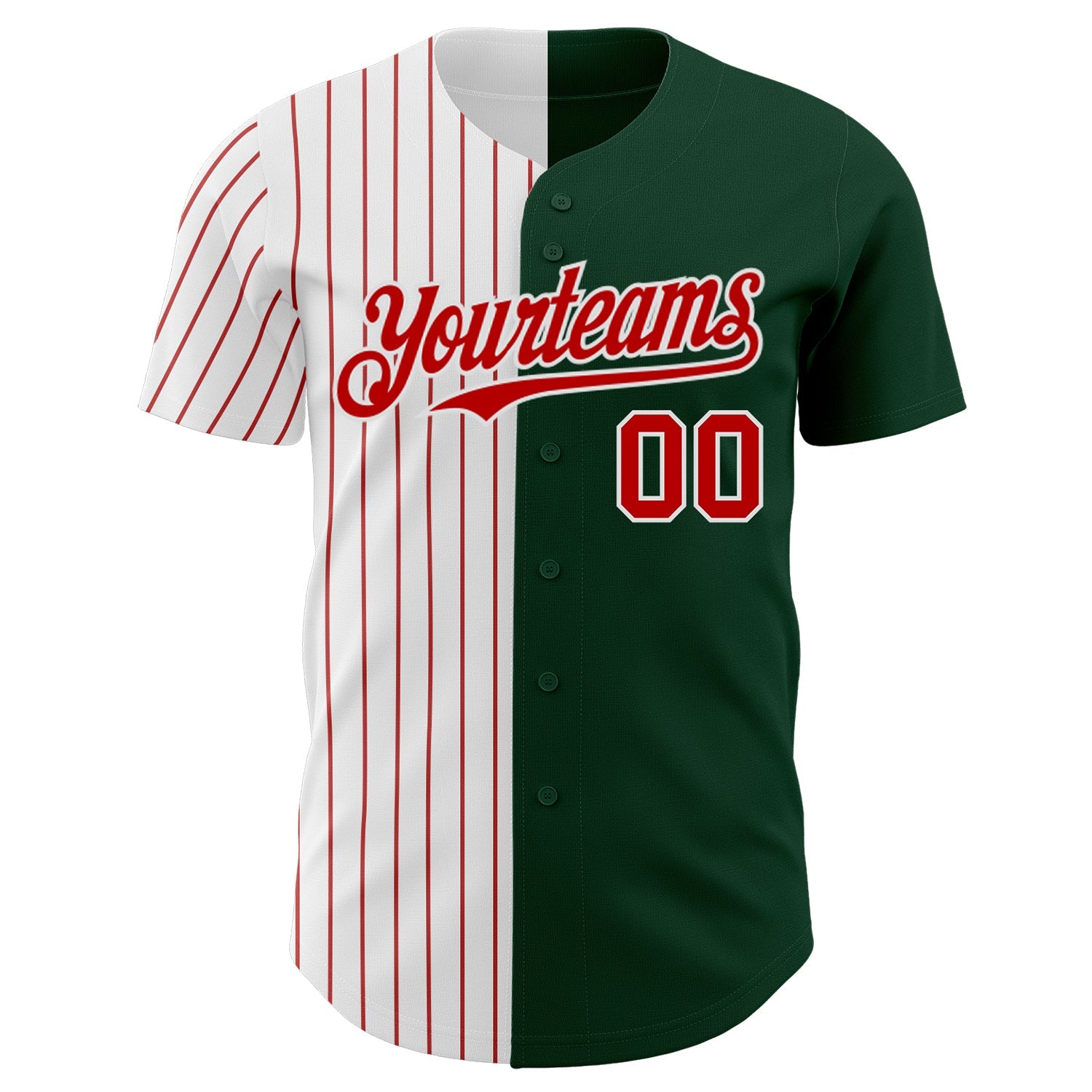 Custom Green White-Red Pinstripe Authentic Split Fashion Baseball Jersey view 2