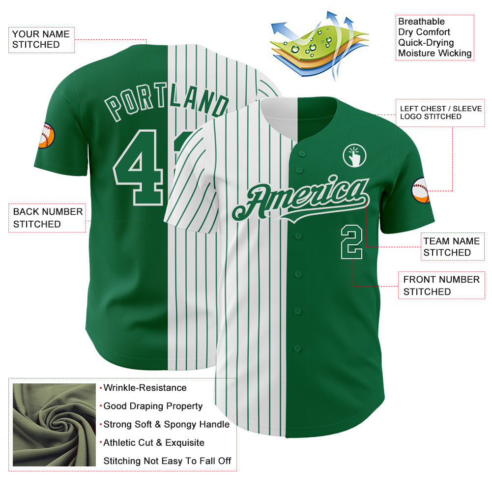 Custom Kelly Green White-Kelly Green Pinstripe Authentic Split Fashion Baseball Jersey view 3