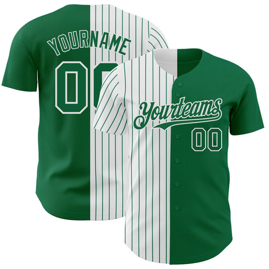 Custom Kelly Green White-Kelly Green Pinstripe Authentic Split Fashion Baseball Jersey - Main View