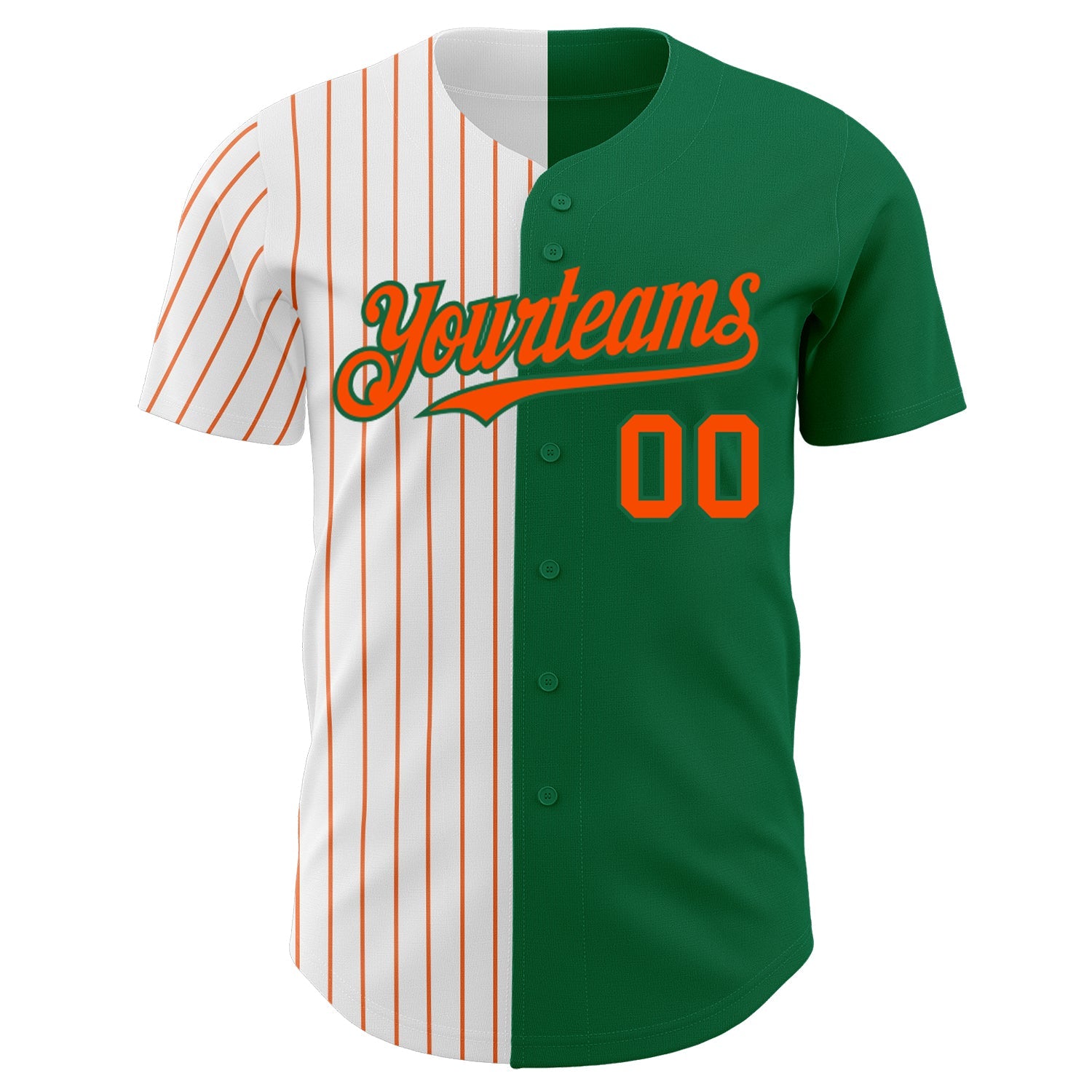 Custom Kelly Green White-Orange Pinstripe Authentic Split Fashion Baseball Jersey view 2