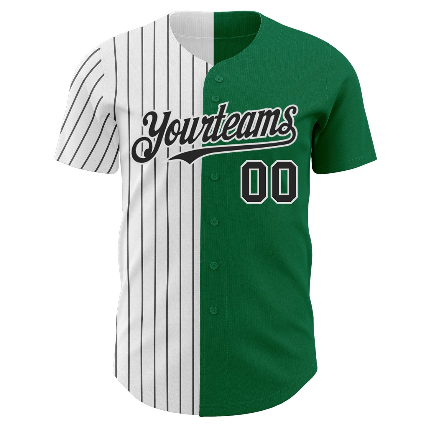 Custom Kelly Green White-Black Pinstripe Authentic Split Fashion Baseball Jersey view 2