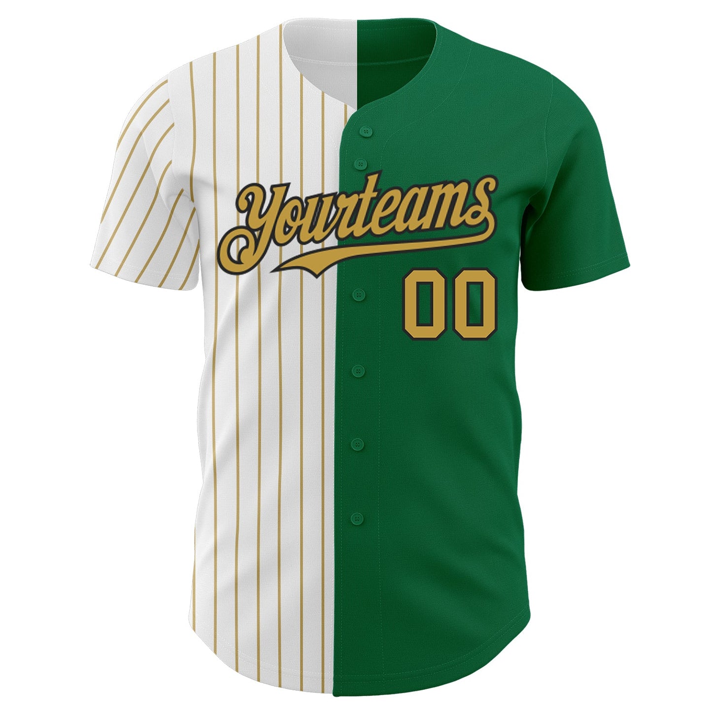 Custom Kelly Green Black-Old Gold Pinstripe Authentic Split Fashion Baseball Jersey view 2