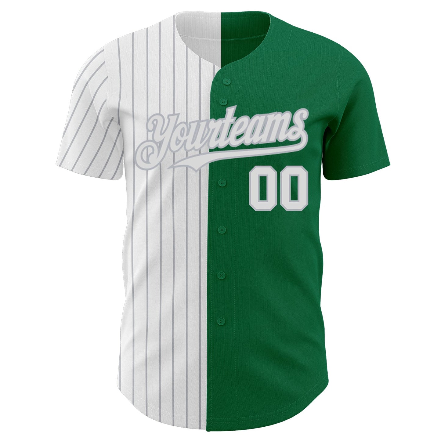 Custom Kelly Green White-Gray Pinstripe Authentic Split Fashion Baseball Jersey view 2