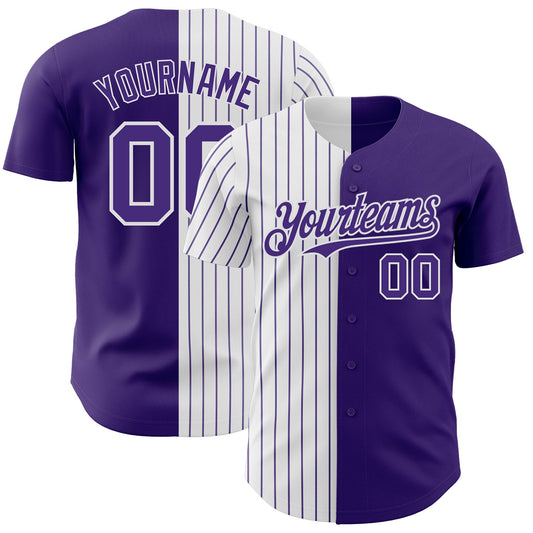 Custom Purple White-Purple Pinstripe Authentic Split Fashion Baseball Jersey - Main View