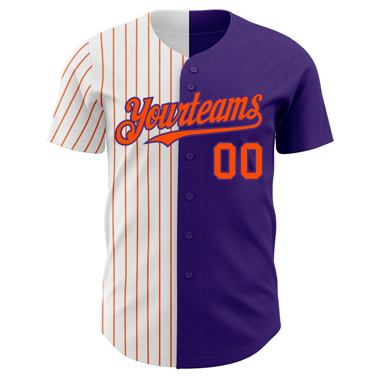 Custom Purple White-Orange Pinstripe Authentic Split Fashion Baseball Jersey view 2