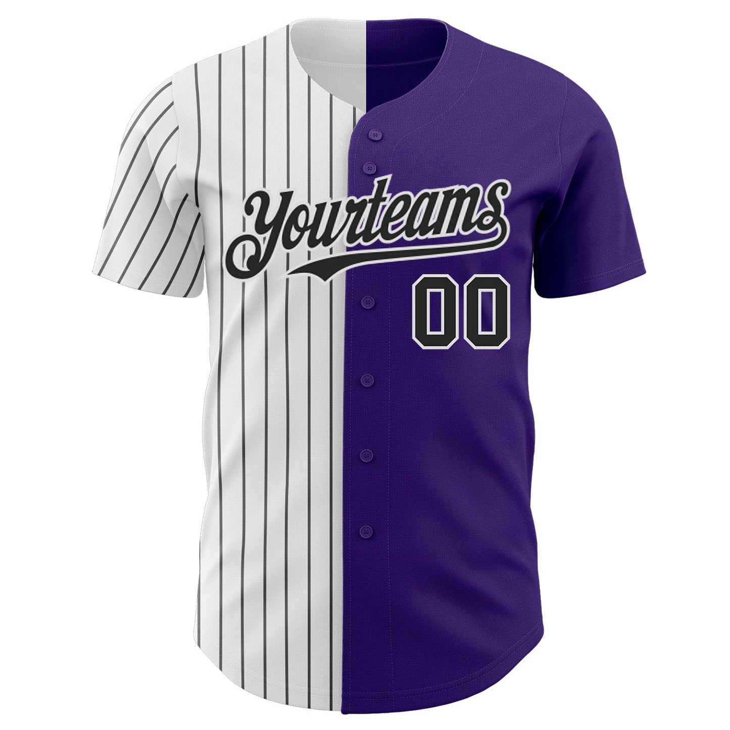 Custom Purple White-Black Pinstripe Authentic Split Fashion Baseball Jersey view 2