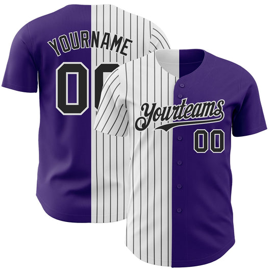 Custom Purple White-Black Pinstripe Authentic Split Fashion Baseball Jersey - Main View