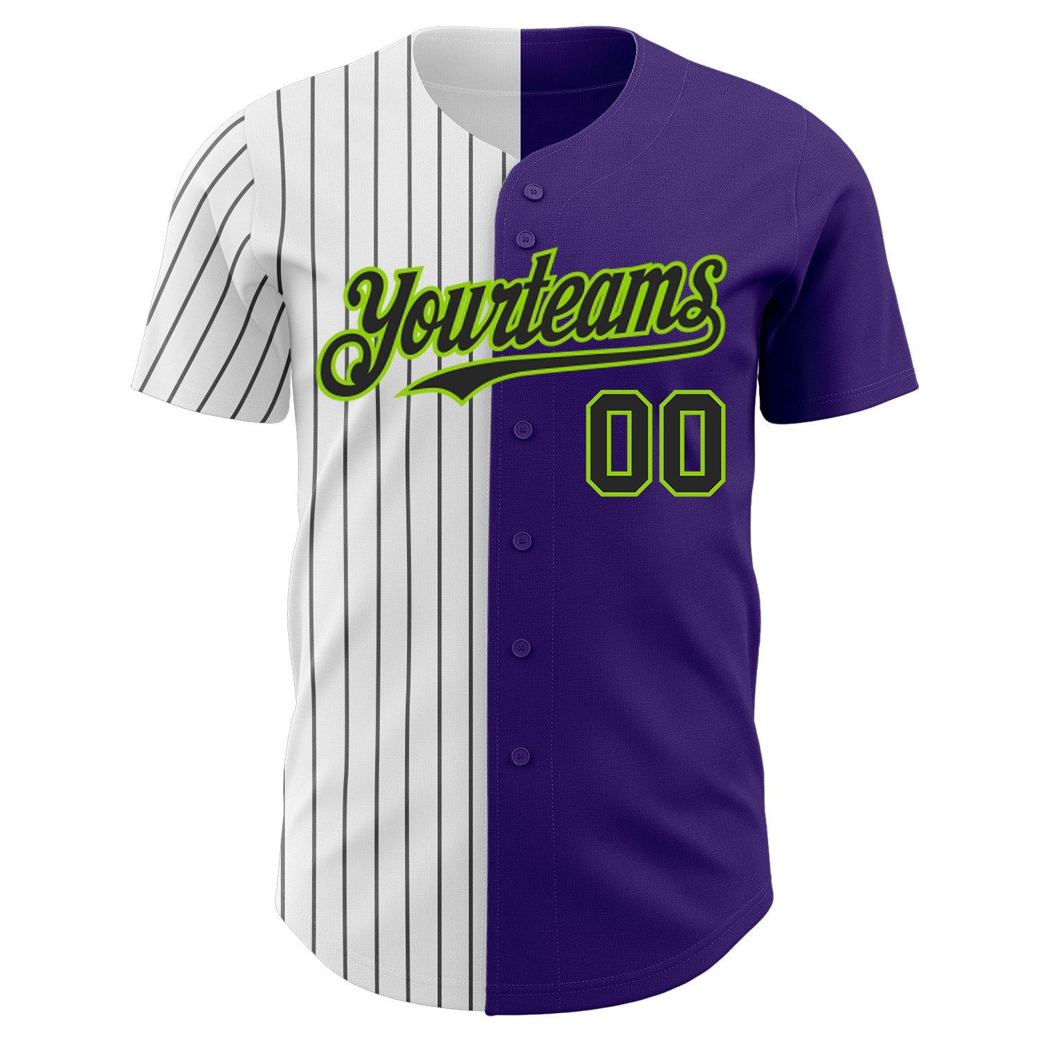 Custom Purple Neon Green-Black Pinstripe Authentic Split Fashion Baseball Jersey view 2