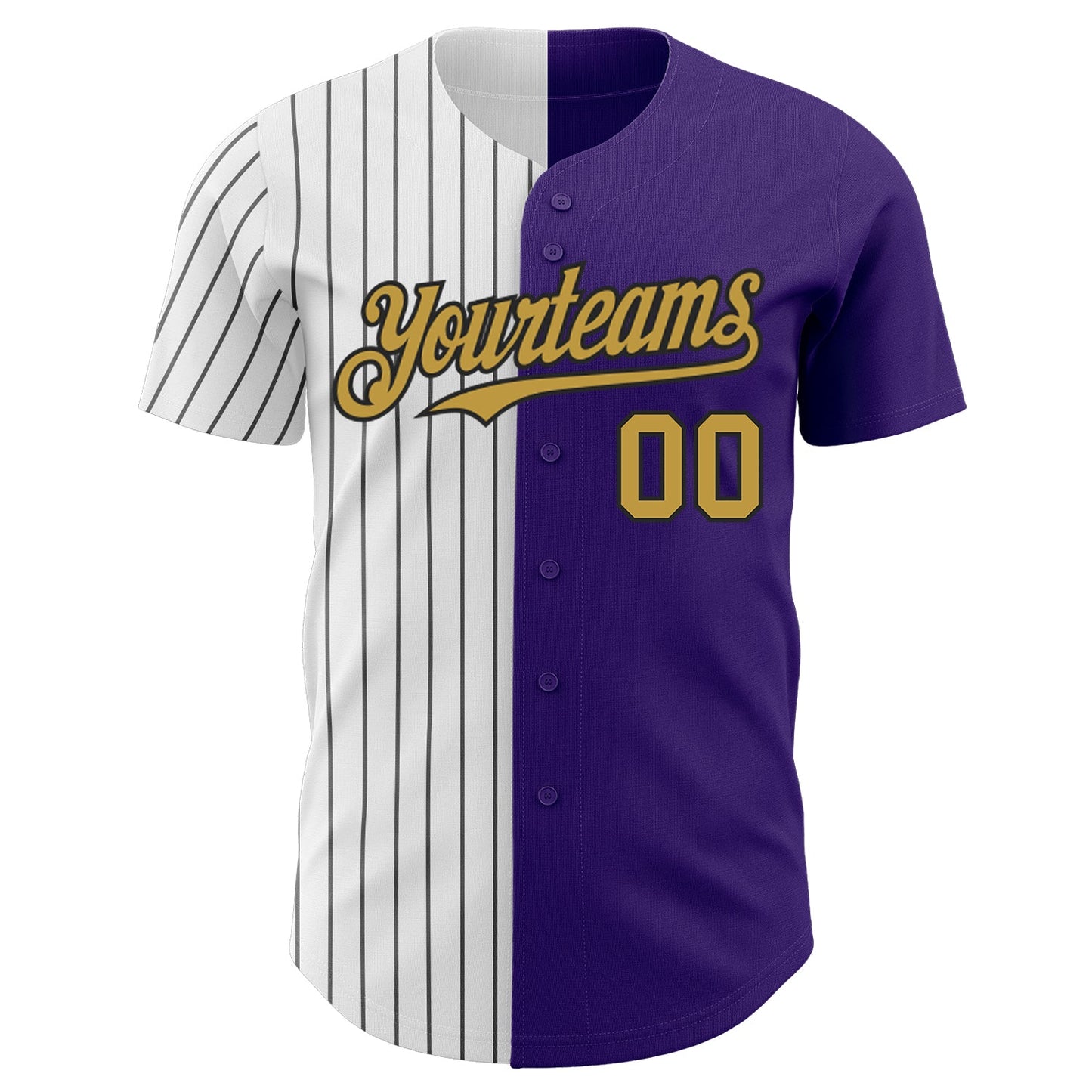Custom Purple Old Gold-Black Pinstripe Authentic Split Fashion Baseball Jersey view 2