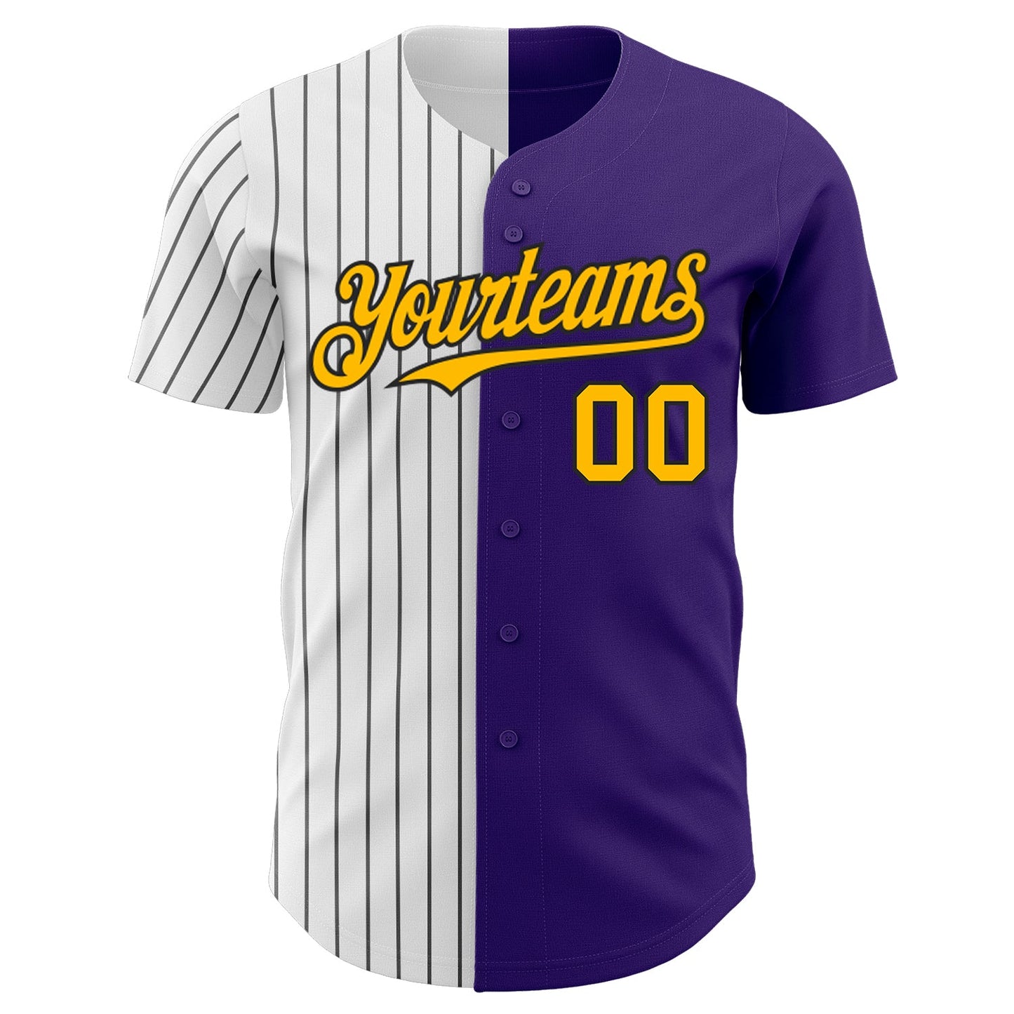 Custom Purple Gold-Black Pinstripe Authentic Split Fashion Baseball Jersey view 2