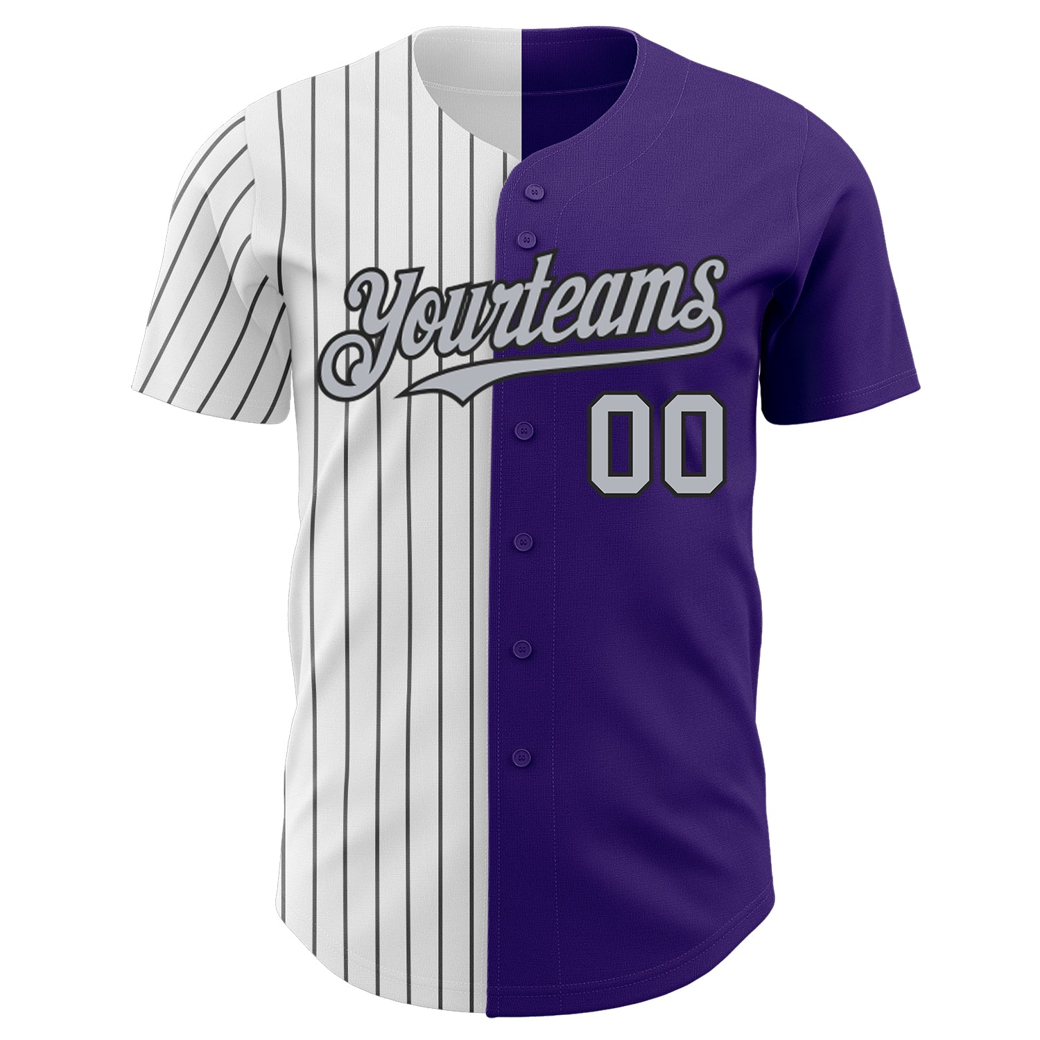 Custom Purple Gray-Black Pinstripe Authentic Split Fashion Baseball Jersey view 2