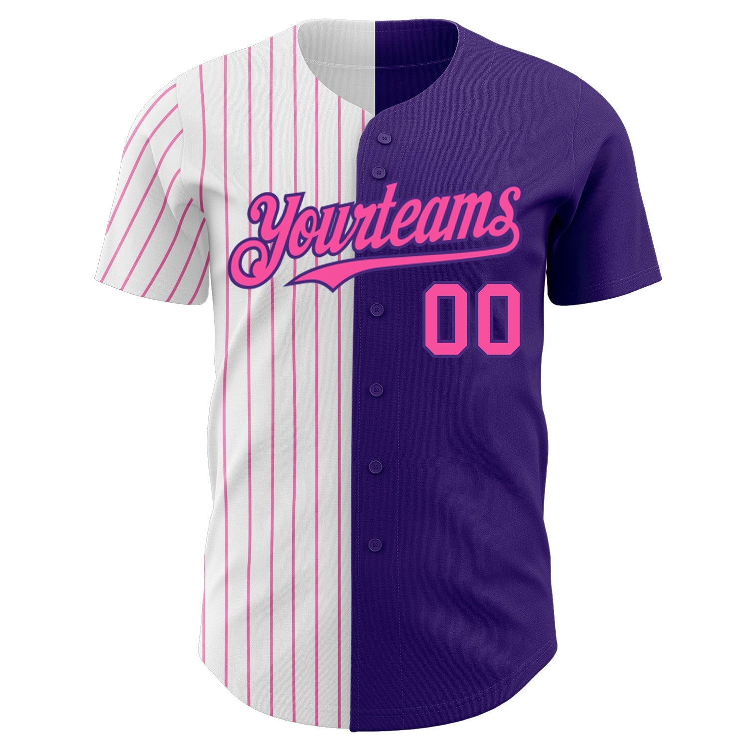 Custom Purple White-Pink Pinstripe Authentic Split Fashion Baseball Jersey view 2