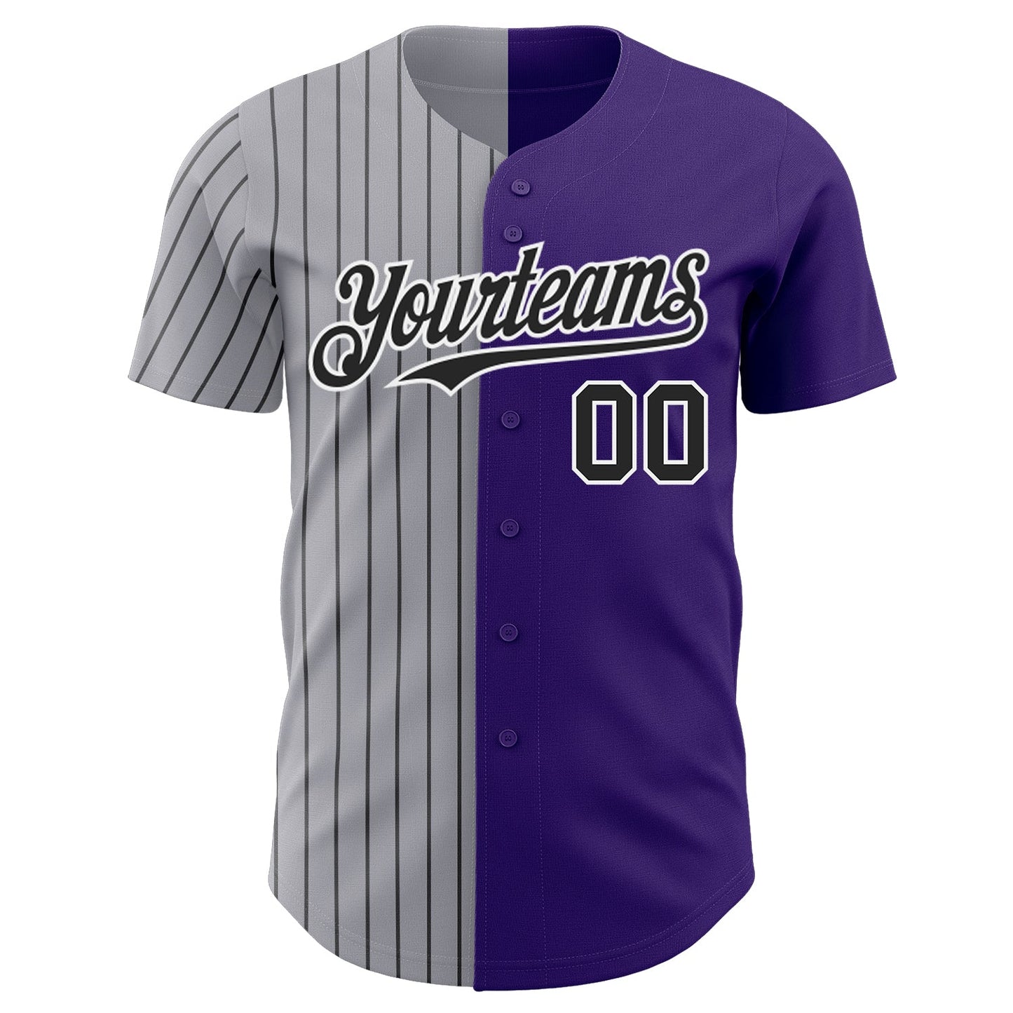 Custom Purple Gray-Black Pinstripe Authentic Split Fashion Baseball Jersey view 2