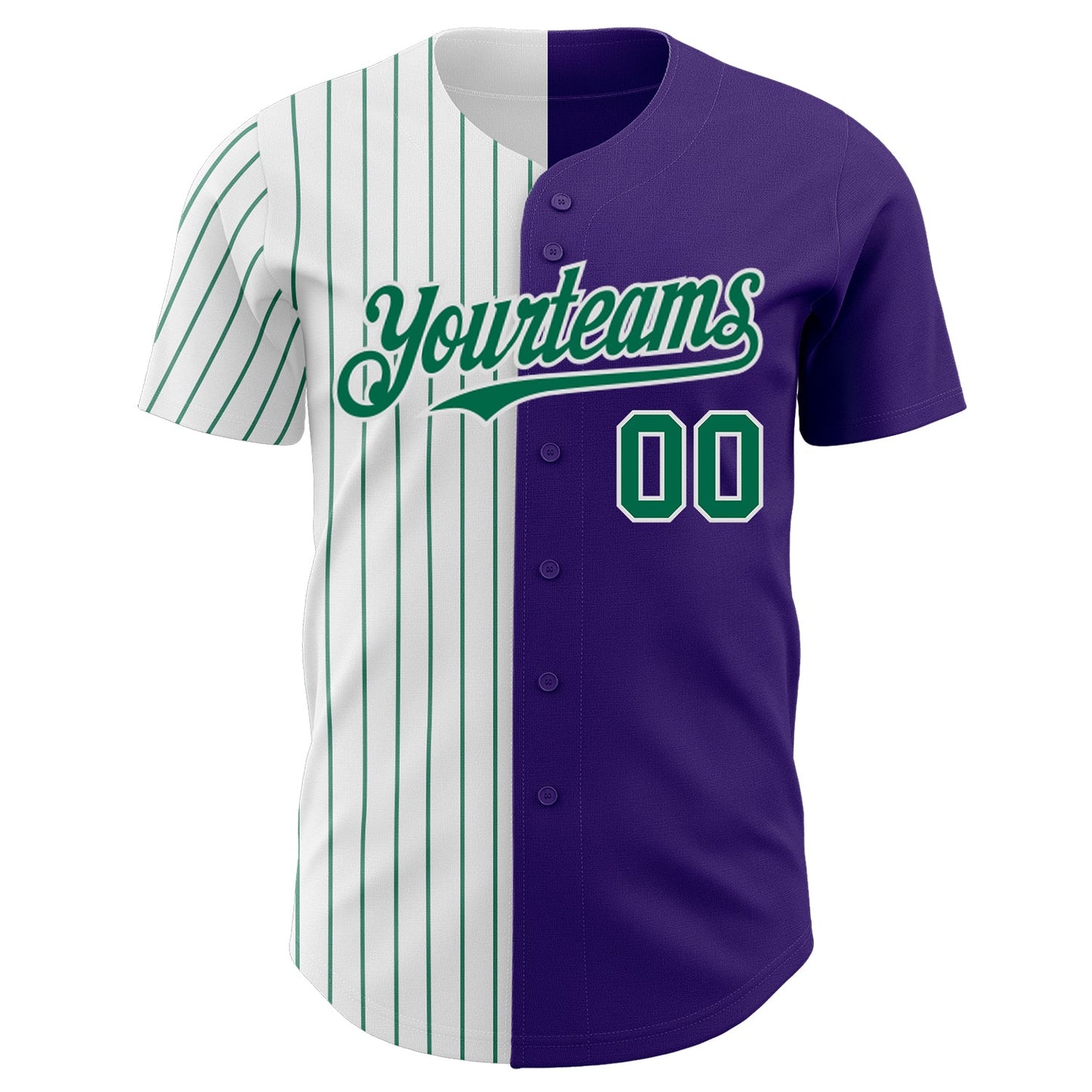 Custom Purple White-Kelly Green Pinstripe Authentic Split Fashion Baseball Jersey view 2