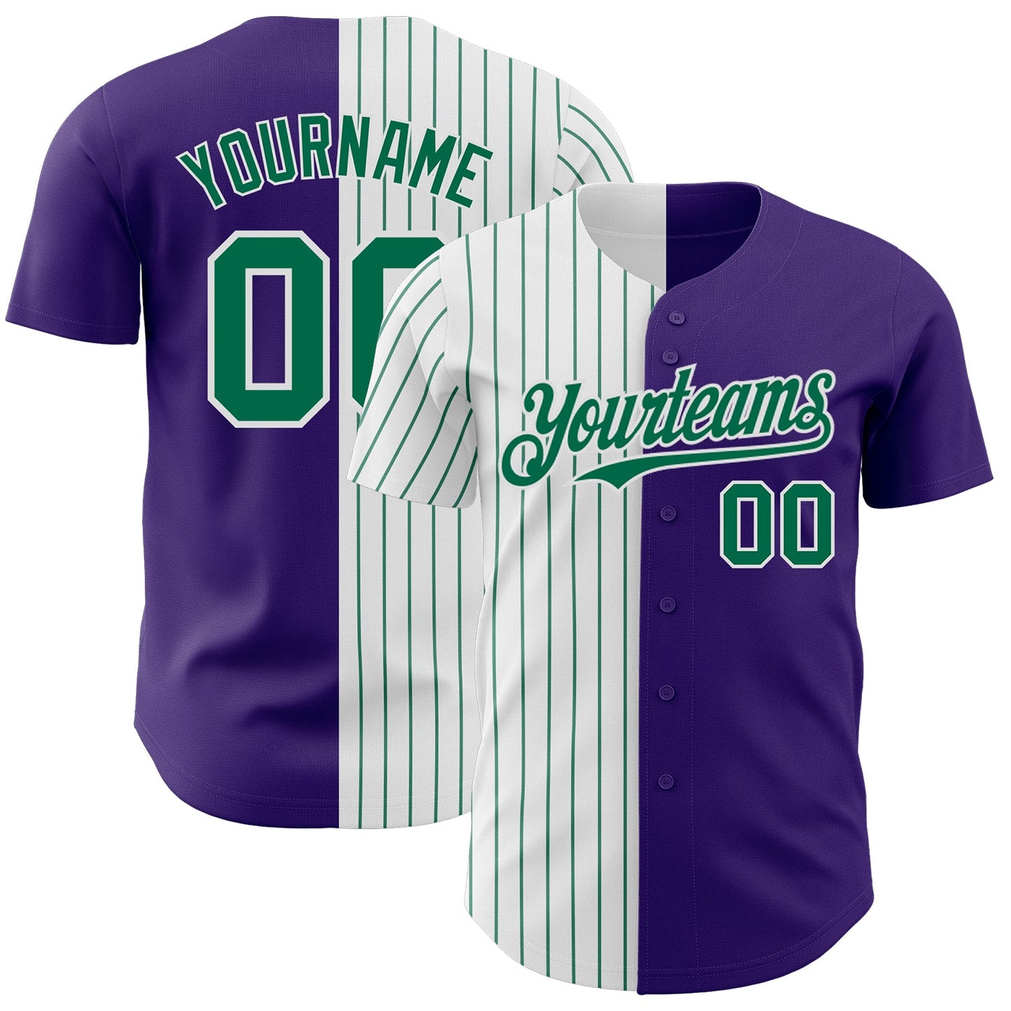 Custom Purple White-Kelly Green Pinstripe Authentic Split Fashion Baseball Jersey - Main View