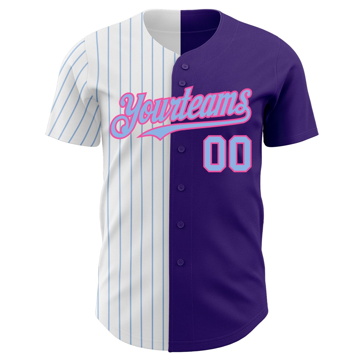 Custom Purple Pink-Light Blue Pinstripe Authentic Split Fashion Baseball Jersey view 2