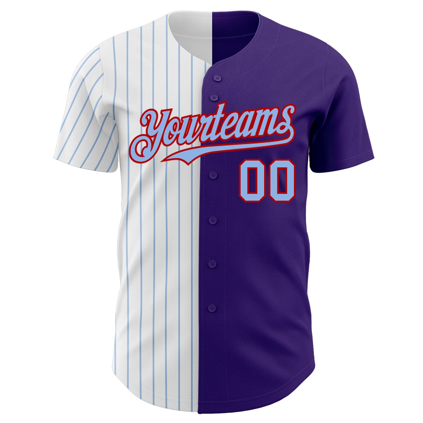 Custom Purple Red-Light Blue Pinstripe Authentic Split Fashion Baseball Jersey view 2