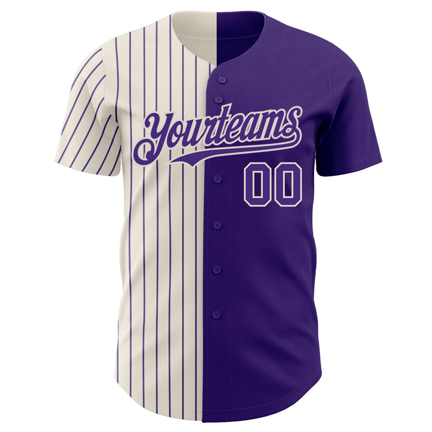 Custom Purple Cream-Purple Pinstripe Authentic Split Fashion Baseball Jersey view 2