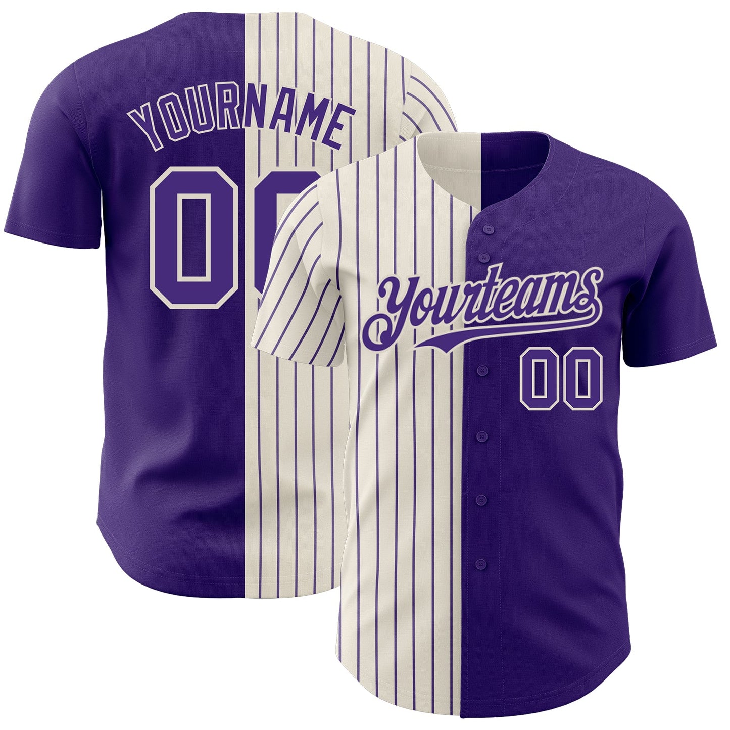 Custom Purple Cream-Purple Pinstripe Authentic Split Fashion Baseball Jersey - Main View
