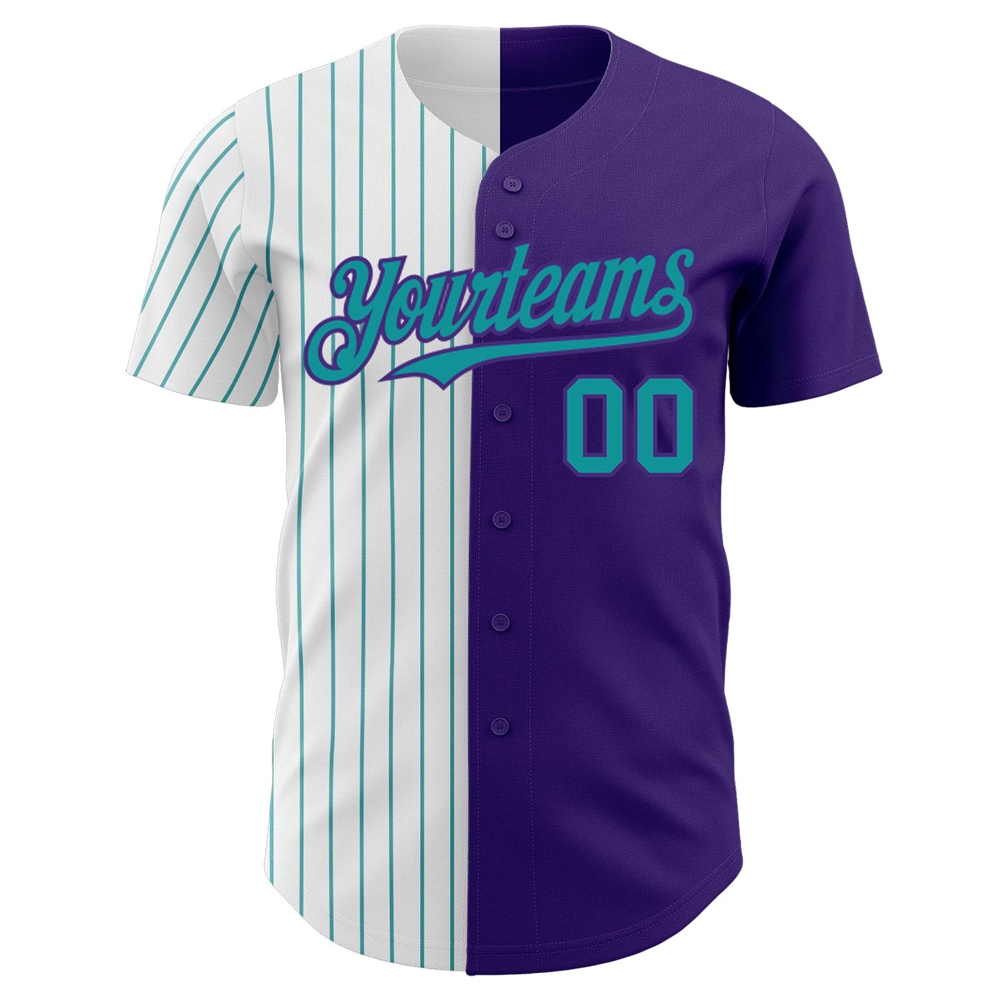Custom Purple White-Teal Pinstripe Authentic Split Fashion Baseball Jersey view 2