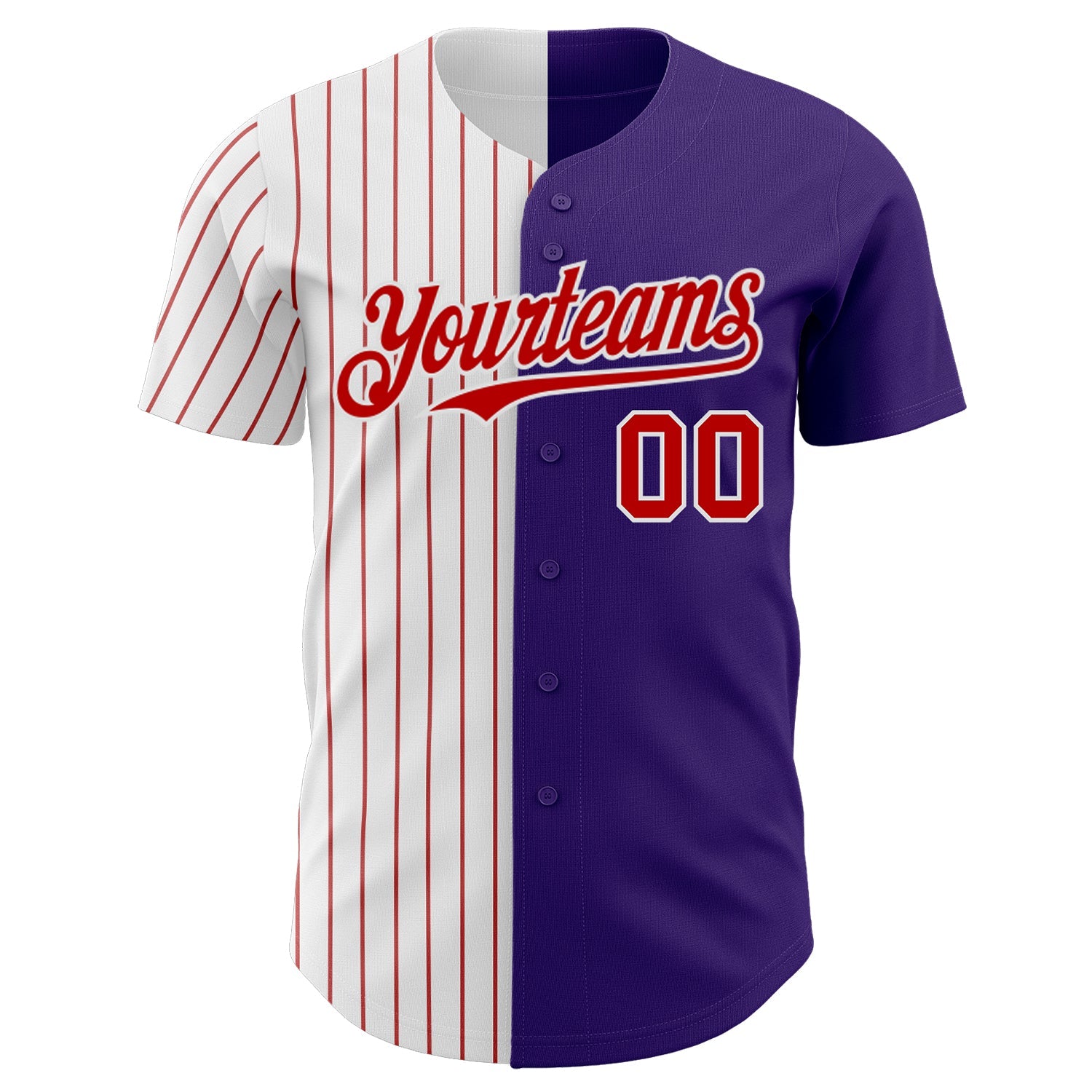 Custom Purple White-Red Pinstripe Authentic Split Fashion Baseball Jersey view 2